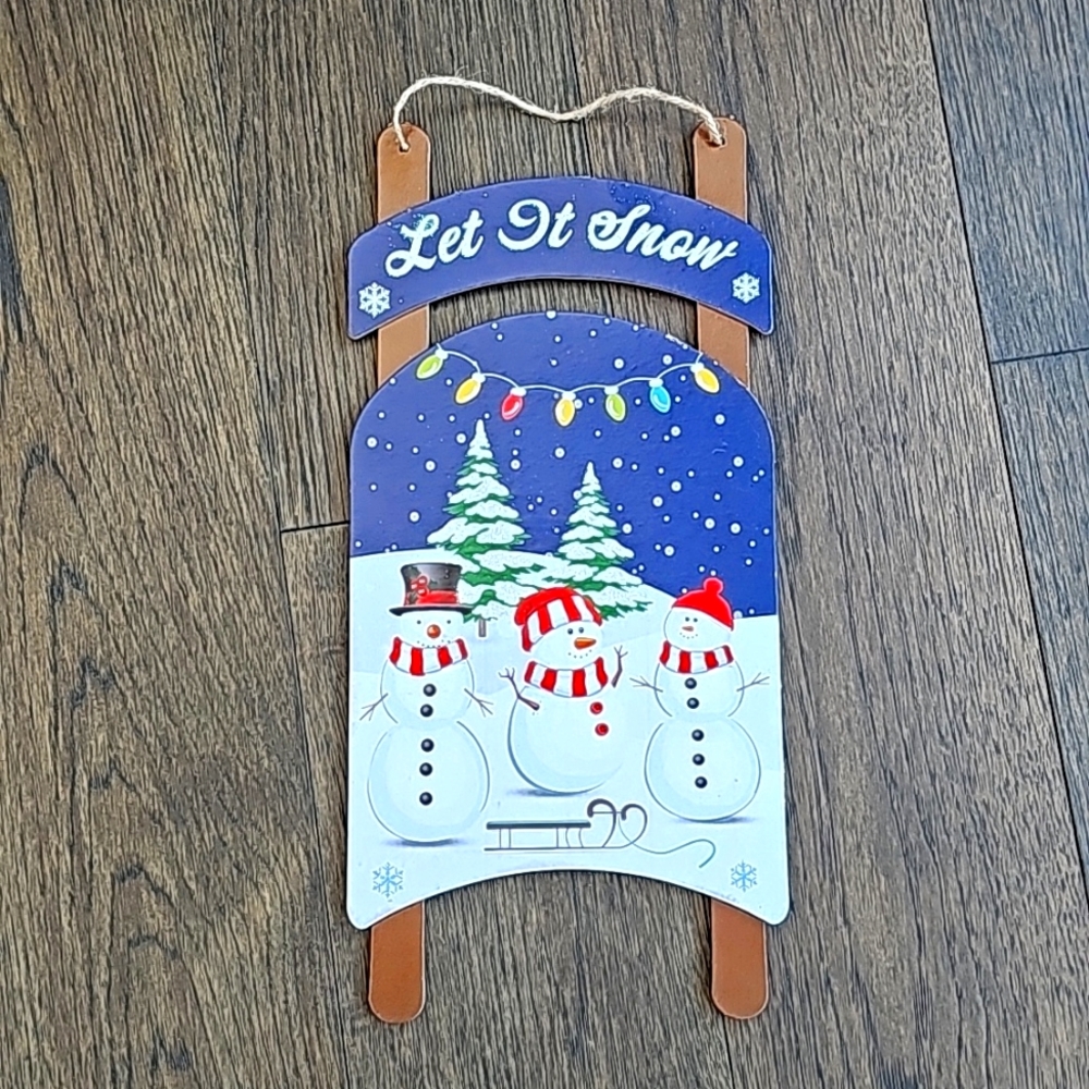 ADORABLE SNOWMAN SLEIGH DECOR 8x16